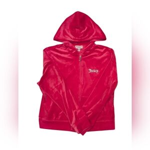Juicy Couture Hot Pink Velour Cropped Hoodie XL Rhinestone Zip Sweatshirt Y2K